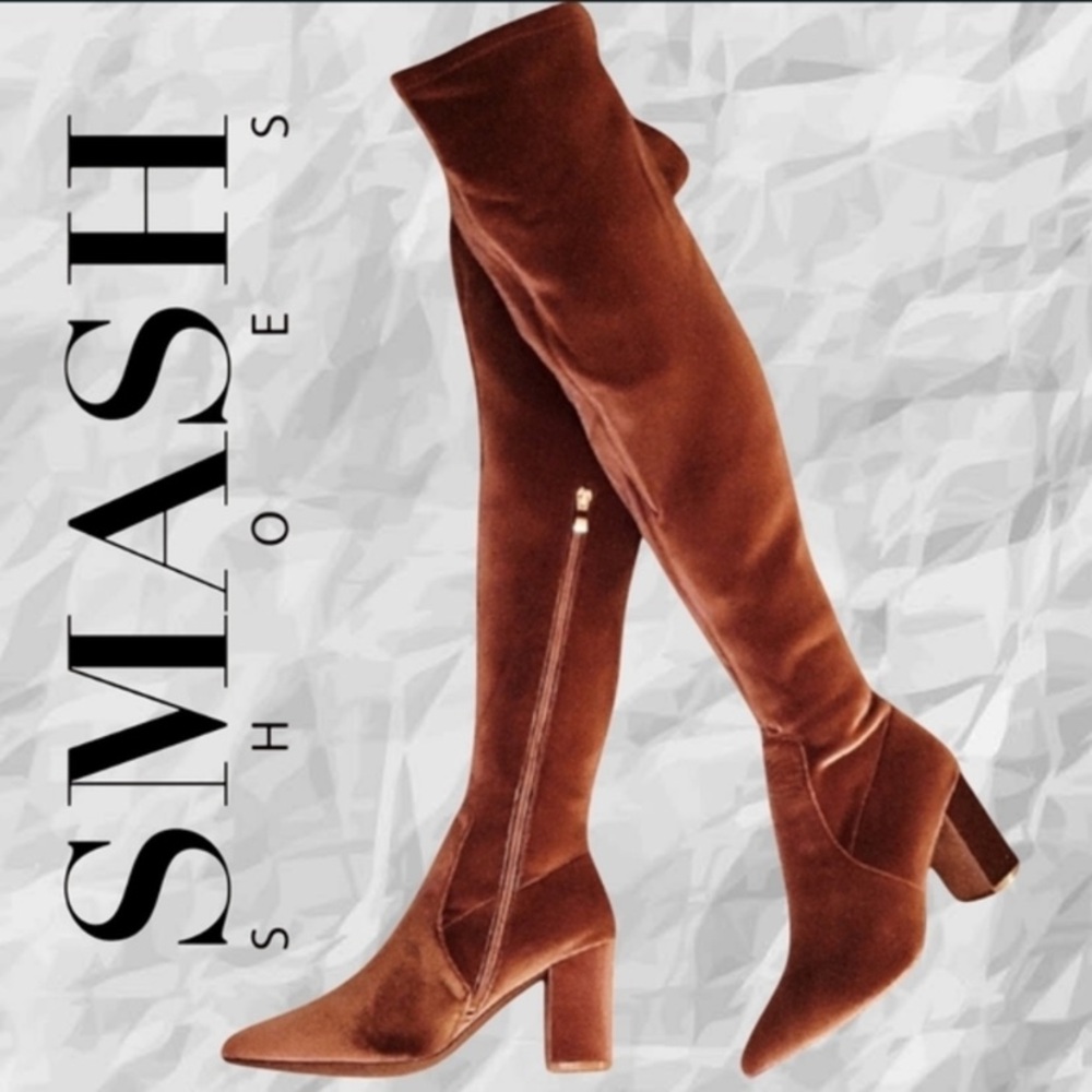 SMASH SHOES Malia Nude Over The Knee Block Heel Boots Size 10 NWT